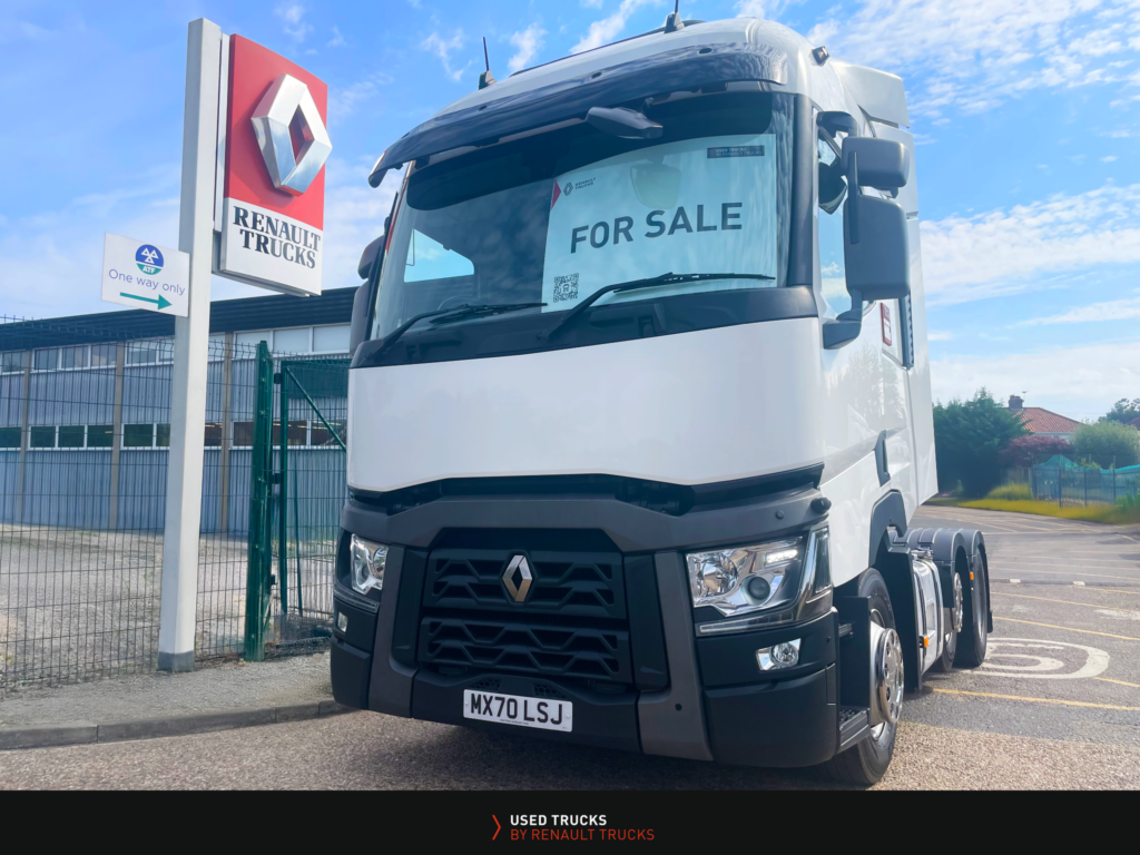 Renault Trucks T 460 6x2 for sale at Norfolk Truck & Van Norwich, photographed in front of Renault Trucks dealership sign