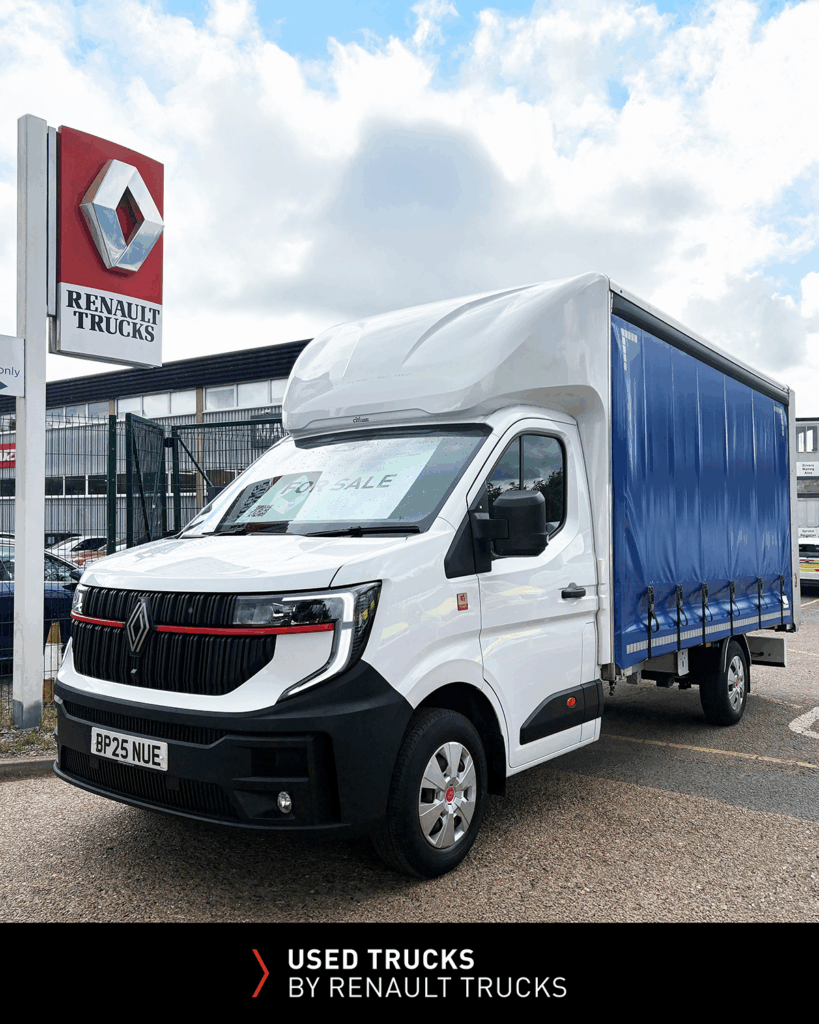White Renault Master 150 curtainsider with 500kg tail lift for sale at Norfolk Truck & Van Norwich Renault Trucks dealership.