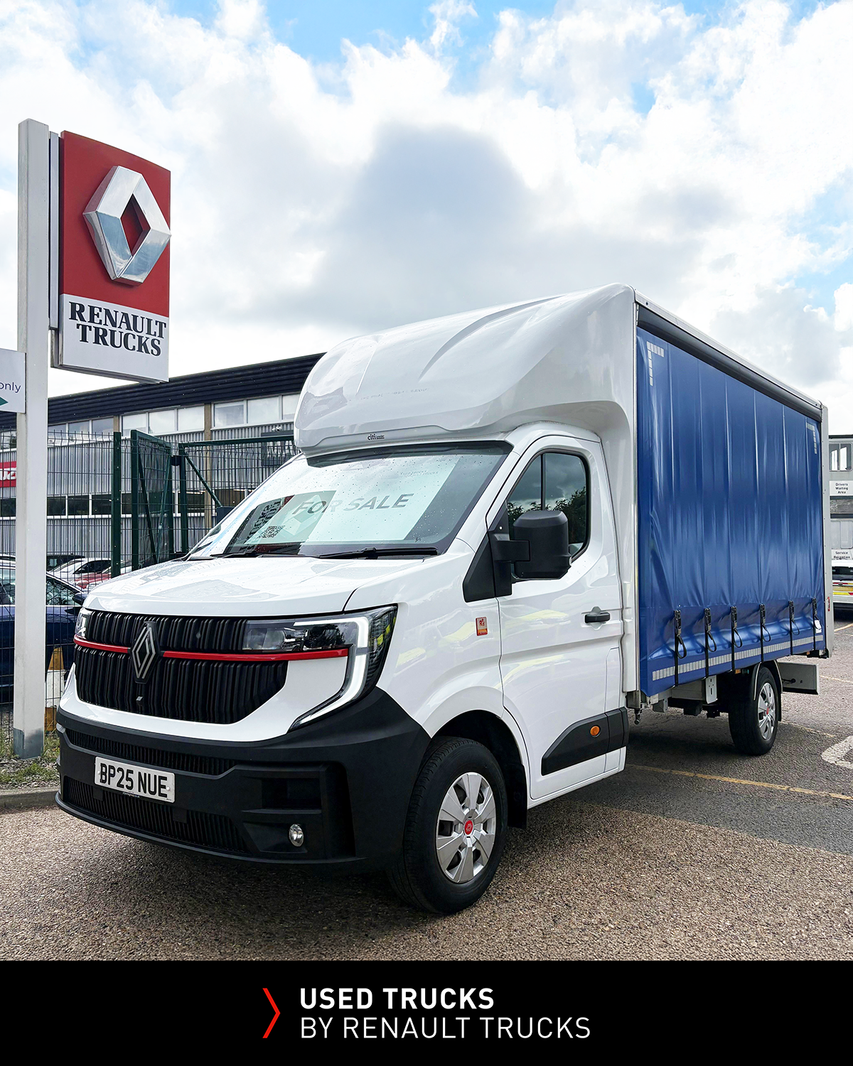 White Renault Master 150 curtainsider with 500kg tail lift for sale at Norfolk Truck & Van Norwich Renault Trucks dealership.