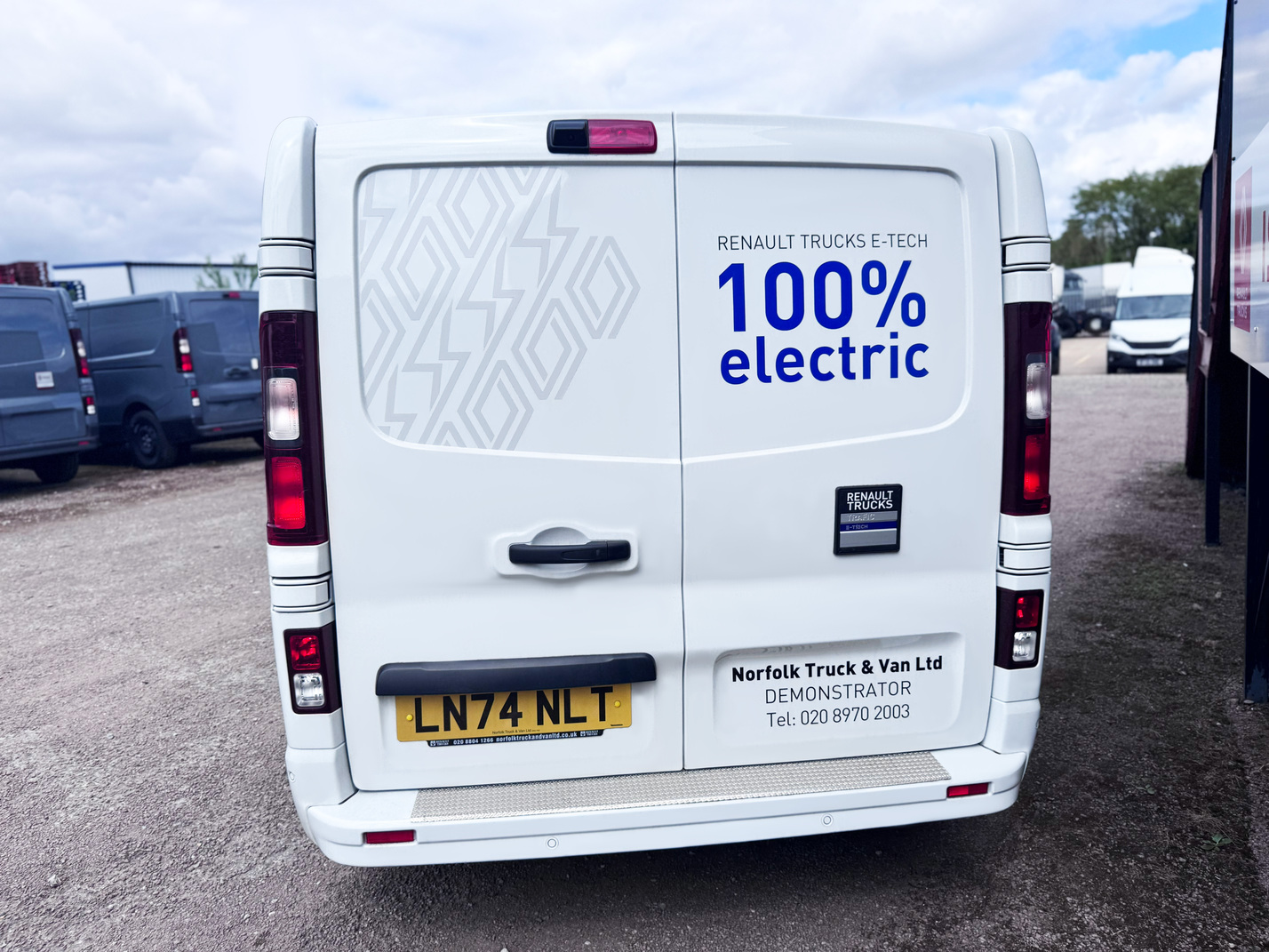 Rear view of Renault Trucks E-Tech Trafic electric van showing twin rear loading doors and cargo access
