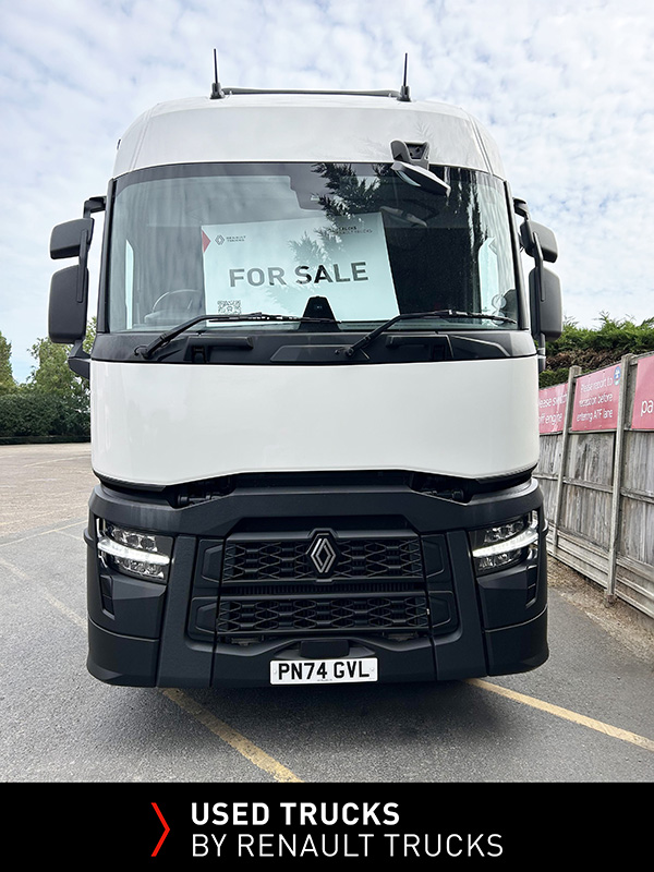 Head-on view of a used Renault Trucks T480 tractor unit showing the new generation cab and grille.