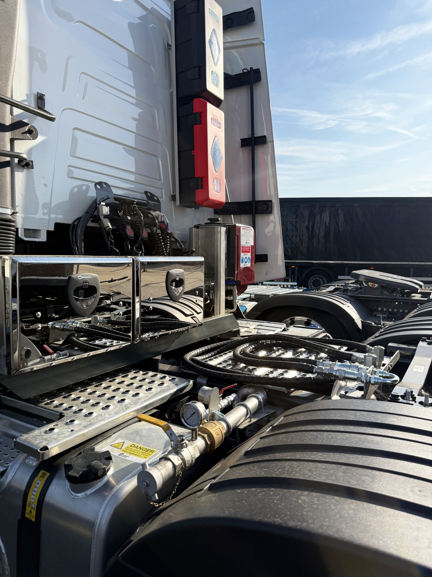 Close-up of the Gardner Denver Hydrapak and SC200 compressor system fitted to a Renault Trucks T High 480 tractor unit.